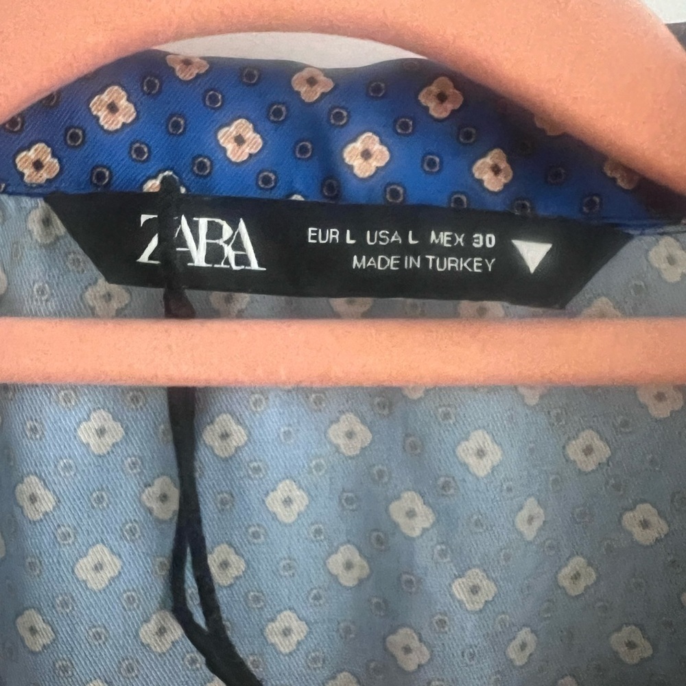Zara Blue Boxy Satin Button Down Shirt with Notched Collar Size Large - Picture 8 of 10